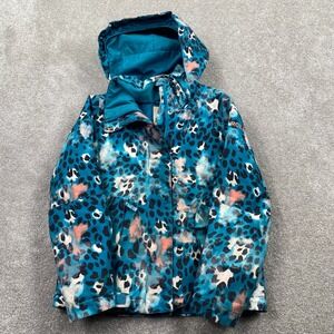 Roxy Snow Jacket Girls Size 10 Blue Leopard Print DryFlight 10K Waterproof Hood